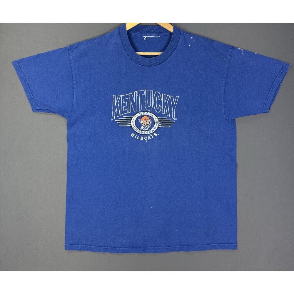 Vintage 1998 NCAA Champions Kentucky Wildcats Basketball Mascot Blue Shirt